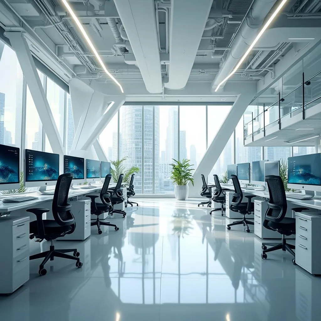 Espacio de trabajo moderno y tecnológico de la oficina